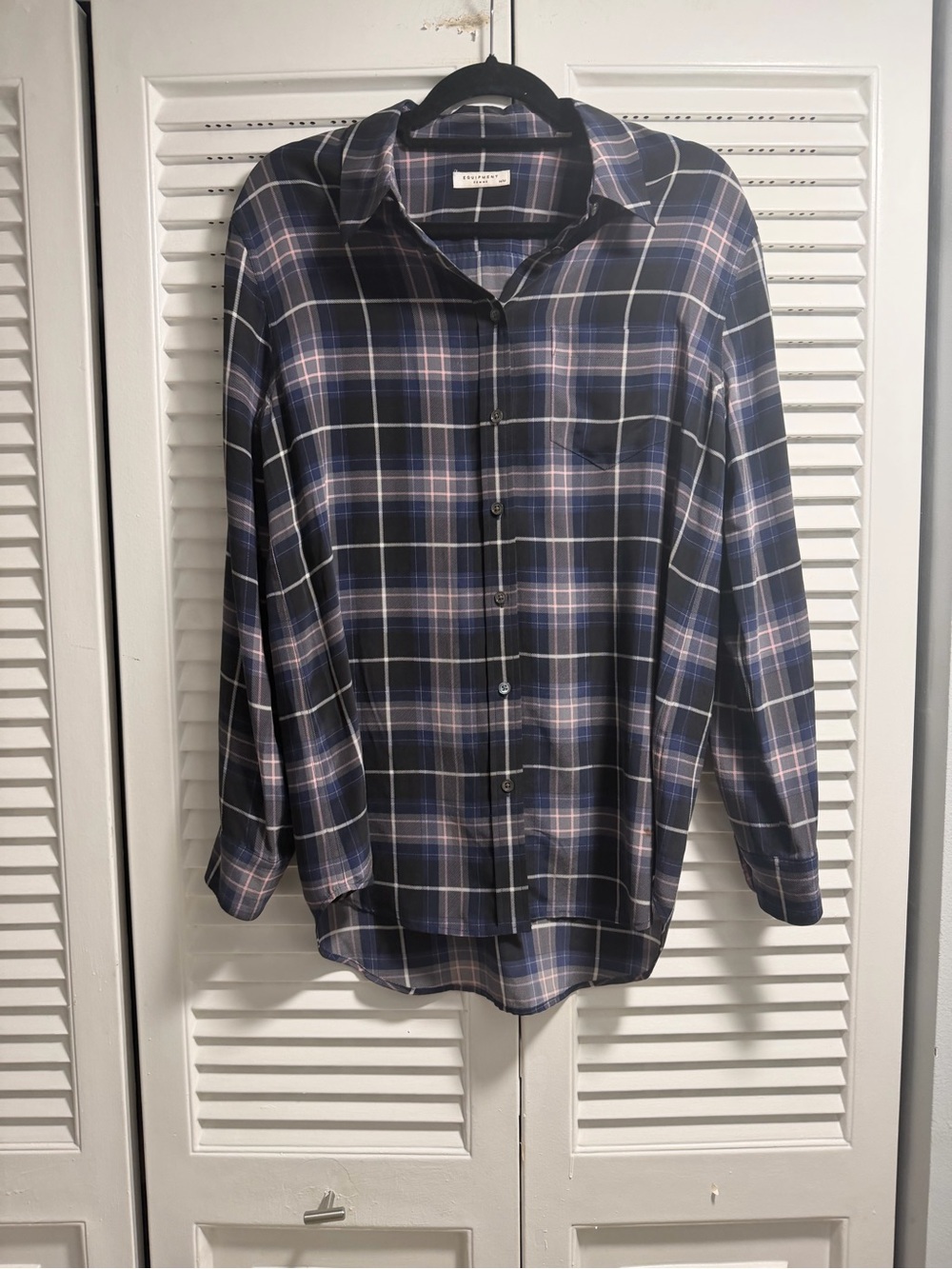 Equipment Black,  Navy and Blush Silk Plaid Shirt